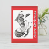 Kerstpaard en kerstman feestdagenkaart (Staand voorkant)