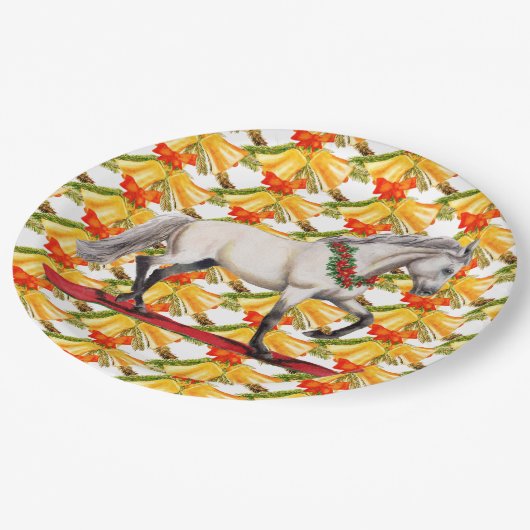 Kerstpaard en klokken Origineel Art Design Papieren Bordje (Gekanteld)