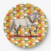 Kerstpaard en klokken Origineel Art Design Papieren Bordje (Voorkant)
