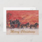 Kerstpaard en koets in de sneeuw feestdagenkaart (Voorkant / Achterkant)