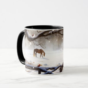 kerstpaard in de sneeuw mok