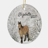 Kerstpaard in de Westerne sneeuwwinter Keramisch Ornament (Links)
