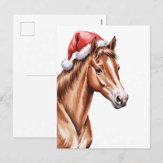 Kerstpaard in kerstmuts feestdagenkaart (Voorkant / Achterkant)