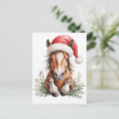 Kerstpaard in kerstmuts feestdagenkaart (Staand voorkant)
