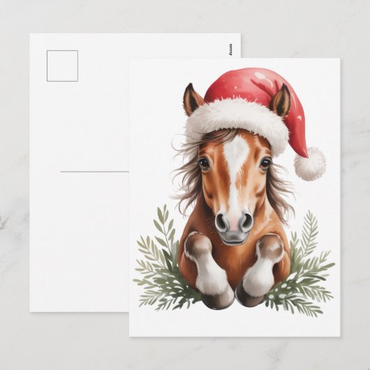 Kerstpaard in kerstmuts feestdagenkaart (Voorkant / Achterkant)