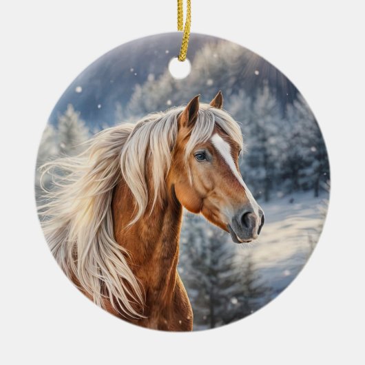 Kerstpaard in Snow Long Mane Keramisch Ornament (Voorkant)
