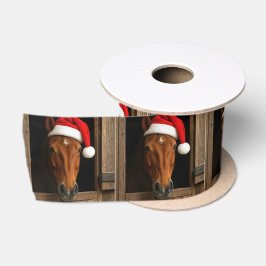 Kerstpaard in stalraam satijnen lint