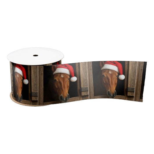 Kerstpaard in stalraam satijnen lint (Spoel)