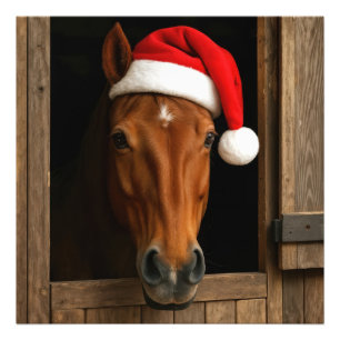 Kerstpaard in stalvenster foto afdruk
