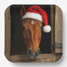 Kerstpaard in stalvenster papieren bordje