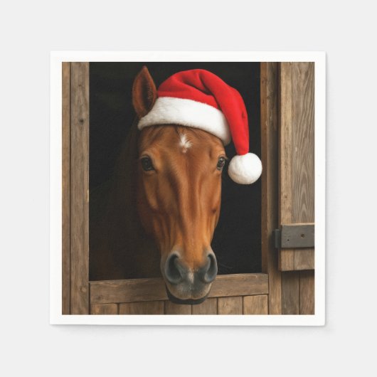 Kerstpaard in stalvenster servet (Voorkant)