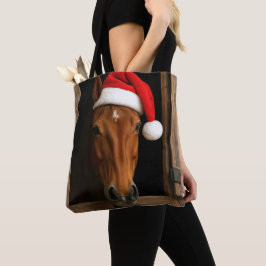 Kerstpaard in stalvenster tote bag