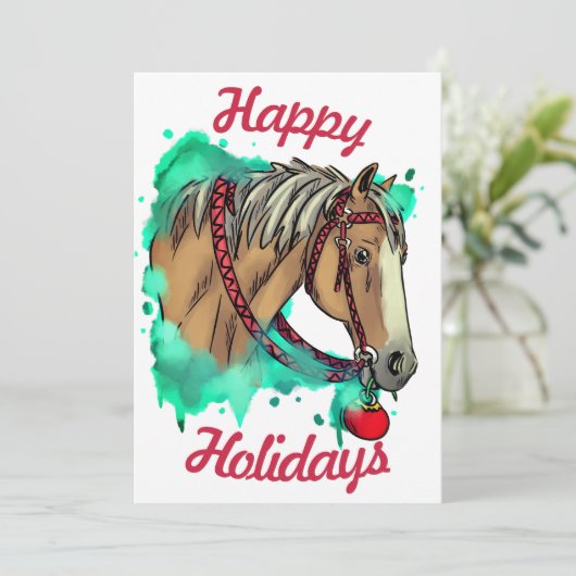 Kerstpaard met bal feestdagenkaart (Staand voorkant)