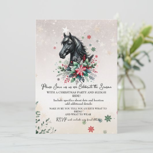 Kerstpaard met bloemen kaart (Staand voorkant)