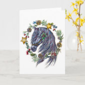 Kerstpaard met Holiday Wreath Kaart (Gele Bloem)