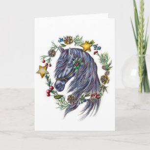 Kerstpaard met Holiday Wreath Kaart