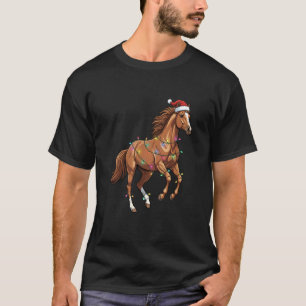 Kerstpaard met kerstmuts en kerstverlichting t-shirt