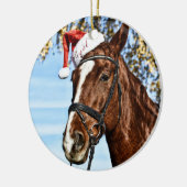 Kerstpaard met pet keramisch ornament (Links)
