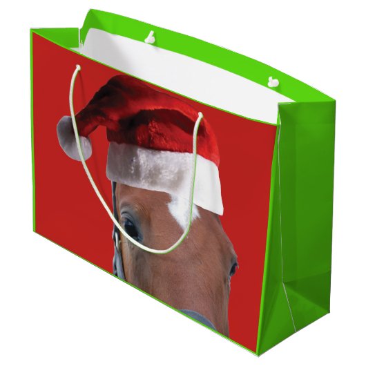 kerstpaard met Pet van de kerstman Groot Cadeauzakje (Achterkant Gekanteld)