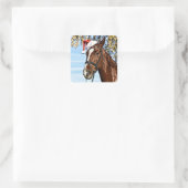Kerstpaard met pet vierkante sticker (Tas)