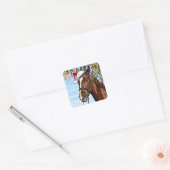 Kerstpaard met pet vierkante sticker (Envelop)