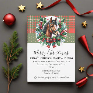Kerstpaard met plaid en krans kaart