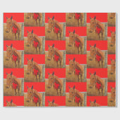 :Kerstpaard met rode strik Cadeaupapier (Vlak)