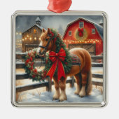 kerstpaard op een feestelijk Boerderij Metalen Ornament (Voorkant)