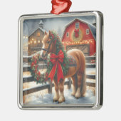 kerstpaard op een feestelijk Boerderij Metalen Ornament (Links)