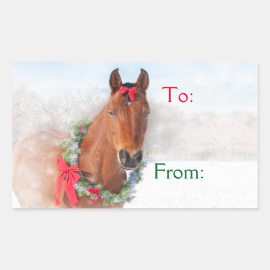 kerstpaard rechthoekige sticker (Voorkant)