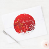 Kerstpaard, Sneeuwvlokken, Bomen & aangepaste teks Ronde Sticker (Envelop)