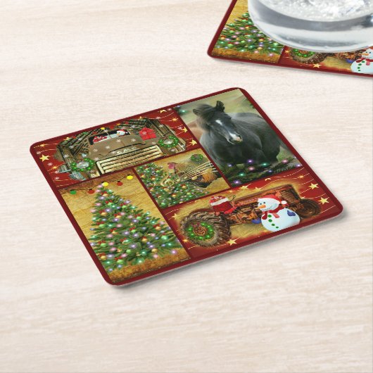 Kerstpaard Snowman-trekker Kartonnen Onderzetters (Schuin)