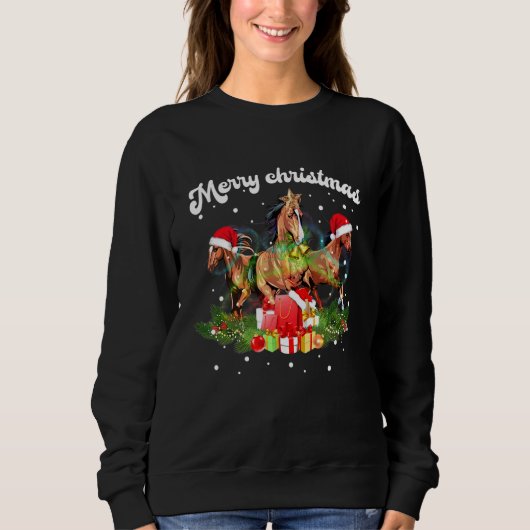 kerstpaard verlicht Pajama Sweater Matching Fam (Voorkant)