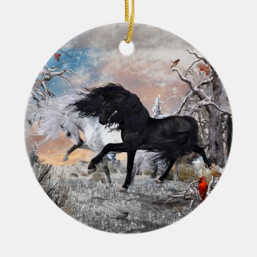 Kerstpaarden 2022, tweezijdig verrijkt2 keramisch ornament (Voorkant)
