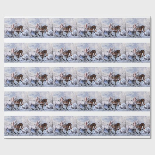 kerstpaarden cadeaupapier (Vlak)