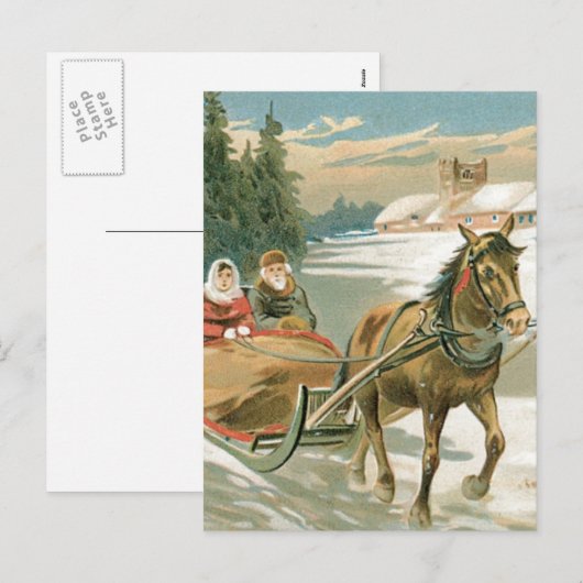 Kerstpaarden en -slee feestdagenkaart (Voorkant / Achterkant)