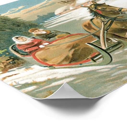 Kerstpaarden en -slee poster (Hoek)