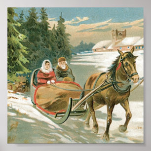 Kerstpaarden en -slee poster