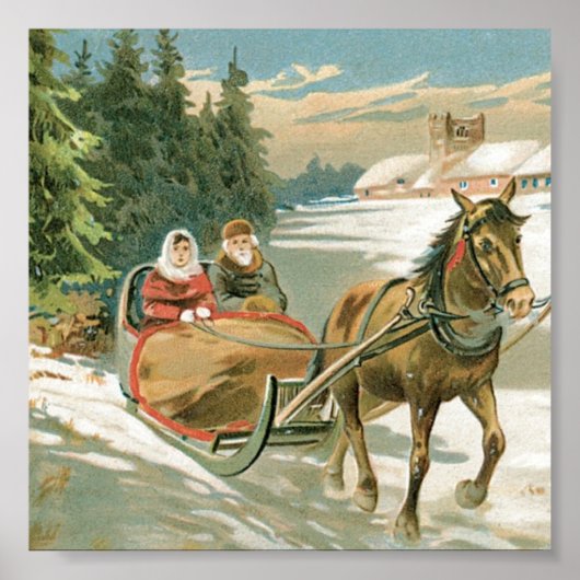 Kerstpaarden en -slee poster (Voorkant)