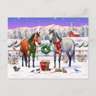 Kerstpaarden in de sneeuw feestdagenkaart