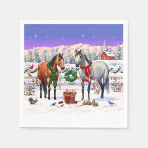 Kerstpaarden in de sneeuw servet
