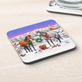 Kerstpaarden in sneeuw bier onderzetter (Linkerzijde)