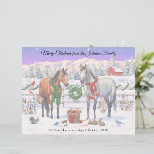 Kerstpaarden in sneeuw briefhoofd (Staand voorkant)