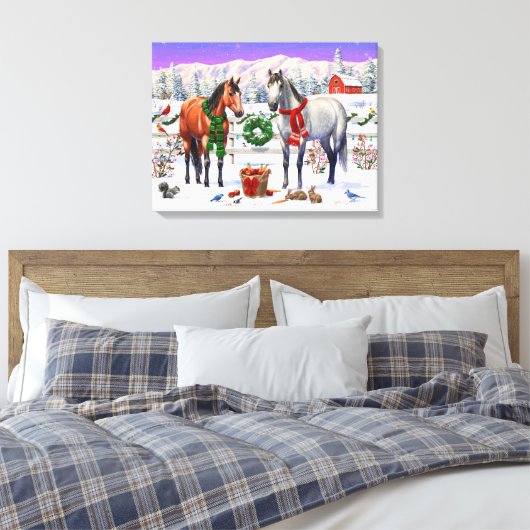 Kerstpaarden in sneeuw canvas afdruk (Insitu (Slaapkamer))