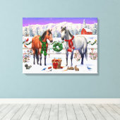 Kerstpaarden in sneeuw canvas afdruk (Insitu (Houten vloer))