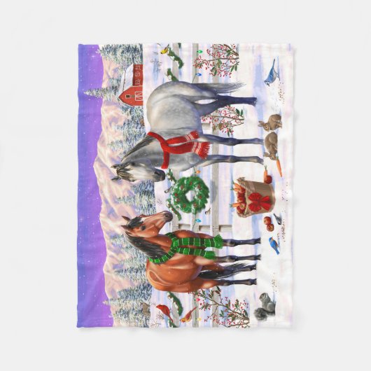 Kerstpaarden in sneeuw fleece deken (Voorkant)