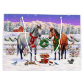 Kerstpaarden in sneeuw groot cadeauzakje (Achterkant)