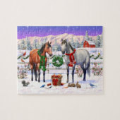 Kerstpaarden in sneeuw legpuzzel (Horizontaal)