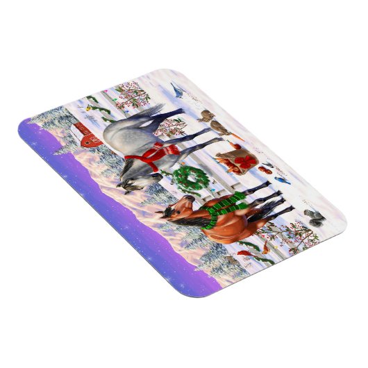 Kerstpaarden in sneeuw magneet (Rechterzijde)