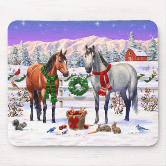 Kerstpaarden in sneeuw muismat (Voorkant)